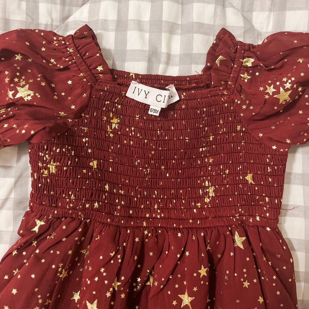 Ivy City Co Baby Starry Nights Dress Set in Maroon | 6-9M